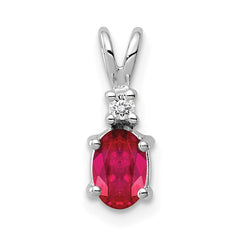 14k White Gold 6x4mm Oval Ruby and AAA Diamond Pendant