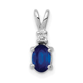 14k White Gold 6x4mm Oval Sapphire and AAA Diamond Pendant