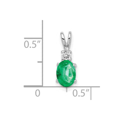 14k White Gold 7x5mm Oval Emerald and A Diamond Pendant