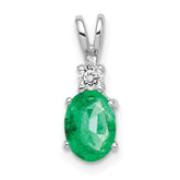 14k White Gold 7x5mm Oval Emerald and AAA Diamond Pendant