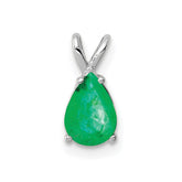 14k White Gold 7x5mm Pear Emerald Pendant