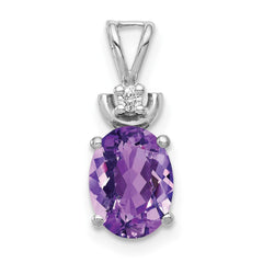 14k White Gold 8x6mm Oval Amethyst VS Diamond Pendant