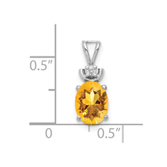 14k White Gold 8x6mm Oval Citrine VS Diamond Pendant