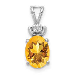 14k White Gold 8x6mm Oval Citrine AA Diamond Pendant