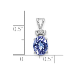 14k White Gold 8x6mm Oval Tanzanite and AAA Diamond Pendant