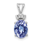 14k White Gold 8x6mm Oval Tanzanite and AAA Diamond Pendant
