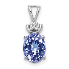 14k White Gold 8x6mm Oval Tanzanite and AA Diamond Pendant