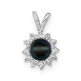 14k White Gold 4.5mm Black FW Cultured Pearl AA Diamond pendant