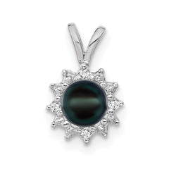 14k White Gold 4.5mm Black FW Cultured Pearl AA Diamond pendant