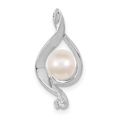 14k White Gold 5.5mm Round Freshwater Cultured Pearl AAA Diamond Pendant