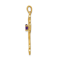 14k Polished Amethyst Cross Pendant