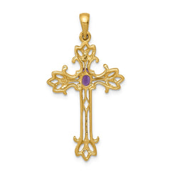 14k Polished Amethyst Cross Pendant