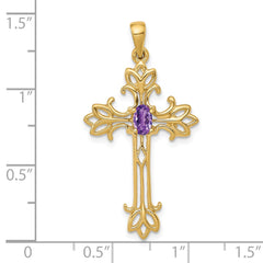 14k Polished Amethyst Cross Pendant