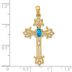 14k 5x3mm Oval Blue Topaz cross pendant