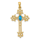 14k 5x3mm Oval Blue Topaz cross pendant