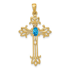 14k 5x3mm Oval Blue Topaz cross pendant