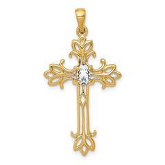 14k 5x3mm Oval Cubic Zirconia cross pendant