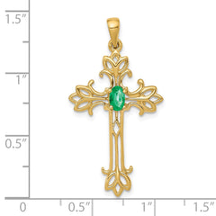 14k 5x3mm Oval Emerald cross pendant