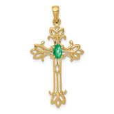 14k 5x3mm Oval Emerald cross pendant