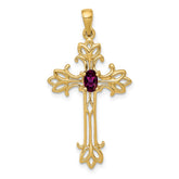 14k 5x3mm Oval Rhodolite Garnet cross pendant