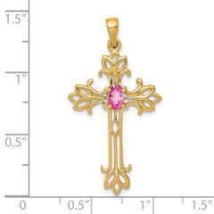 14k 5x3mm Oval Pink Sapphire cross pendant