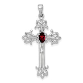 14k White Gold 5x3mm Oval Garnet cross pendant