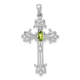 14k White Gold 5x3mm Oval Peridot cross pendant