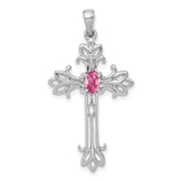 14k White Gold 5x3mm Oval Pink Tourmaline cross pendant