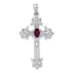 14k White Gold 5x3mm Oval Rhodolite Garnet cross pendant