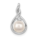 14k White Gold 7mm White Round FW Cultured Pearl A Diamond Pendant