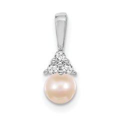 14k White Gold 7mm Round Freshwater Cultured Pearl AAA Diamond Pendant - 2