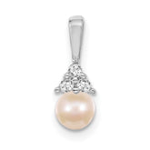 14k White Gold 7mm Whtie Round Freshwater Cultured Pearl VS Diamond Pendant