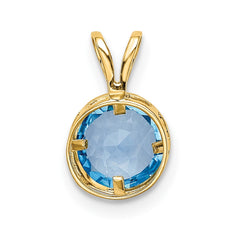 14k 6mm Blue Topaz bezel pendant