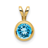 14k 6mm Blue Topaz bezel pendant