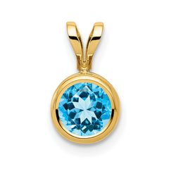 14k 6mm Blue Topaz bezel pendant