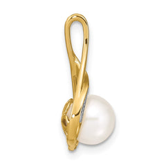14k 7-8mm White Round FW Cultured Pearl and Diamond Pendant