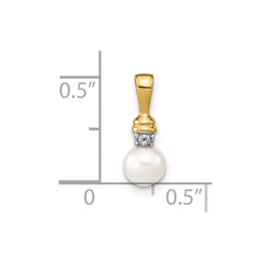 14k 5-6mm White Round FW Cultured Pearl and Diamond Pendant