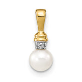 14k 5-6mm White Round FW Cultured Pearl and Diamond Pendant