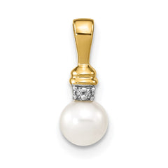 14k 5-6mm White Round FW Cultured Pearl and Diamond Pendant