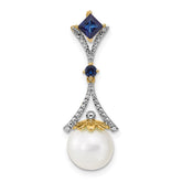 14k Diamond 8-9mm Round FWC Pearl/Created Sapphire Chain Slide
