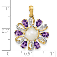 14k Diamond and 6-7mm Button FWC Pearl/Amethyst Pendant