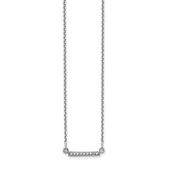 14k White Gold Polished 1/20 carat AA Diamond Tiny Bar 18 inch Necklace