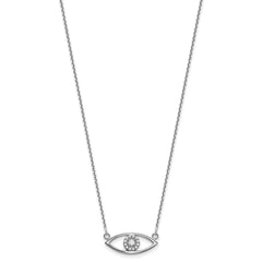 14k White Gold Polished 1/10 carat Diamond Small Evil Eye 18 inch