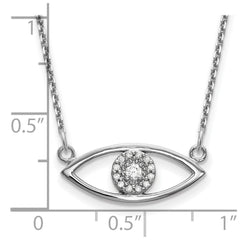14k White Gold Polished 1/10 carat Diamond Small Evil Eye 18 inch