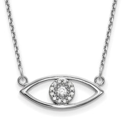 14k White Gold Polished 1/10 carat Diamond Small Evil Eye 18 inch