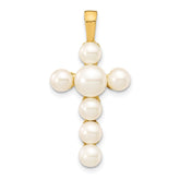 14K 4-6mm White Button Freshwater Cultured Pearl Cross Pendant
