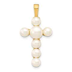 14K 4-6mm White Button Freshwater Cultured Pearl Cross Pendant