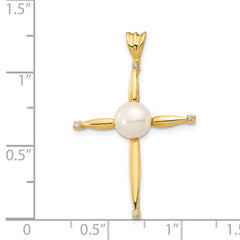 14k 6-7mm White Button Freshwater Cultured Pearl and .02 Carat Diamond Cross Pendant