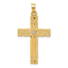 14k Polished and Grooved Hollow Diamond Cross Pendant - 2