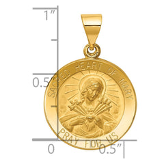 14k Polished and Satin Sacred Heart of Mary Medal Hollow Pendant - 2